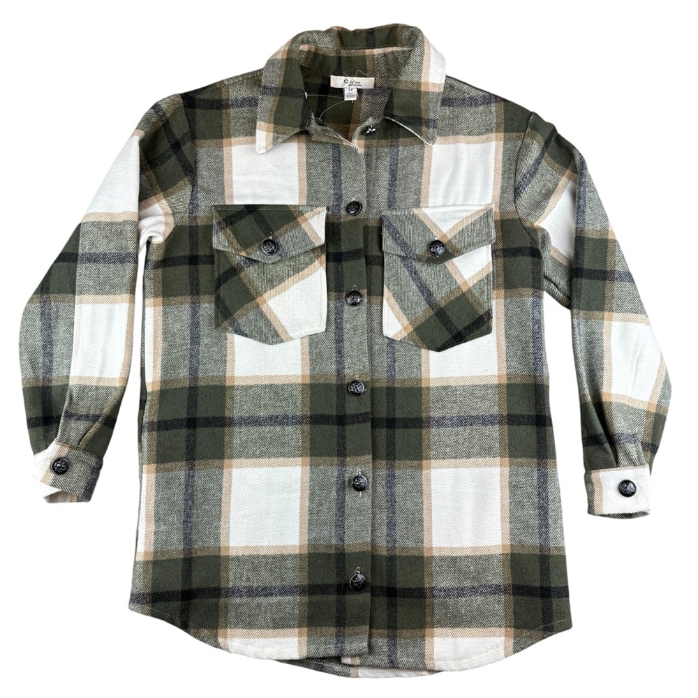 C By One Green Plaid Shacket SMALL - Picture 2 of 11